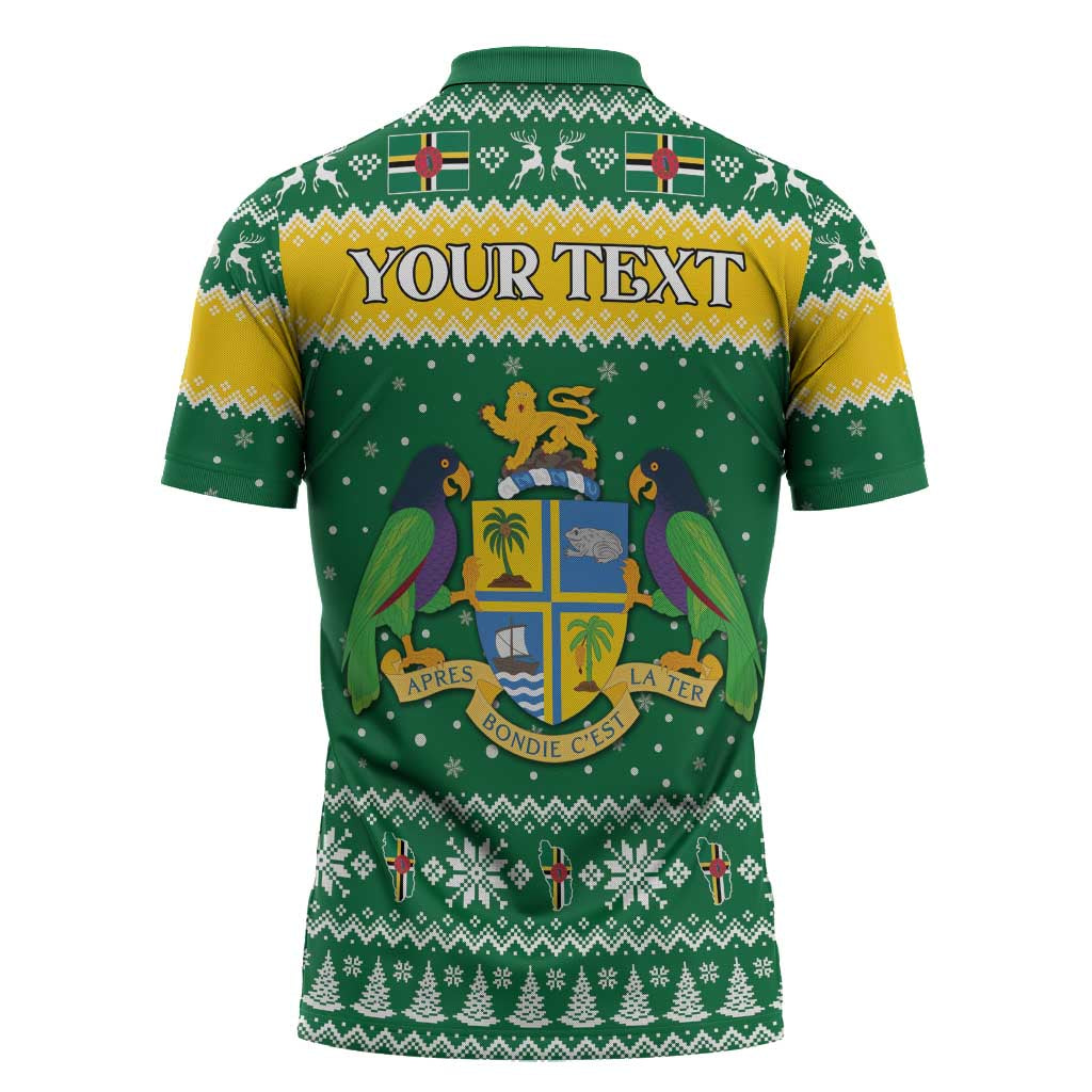 Personalized Dominica Christmas Zipper Polo Shirt Coat of Arms Style - Wonder Print Shop