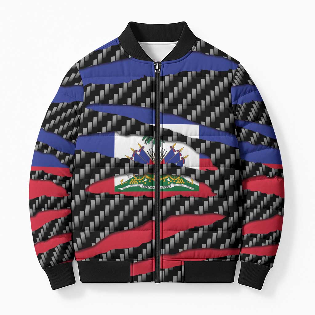 Haiti Beast Bomber Puffer Jacket Ripped Flag Graphic - Wonder Print Shop