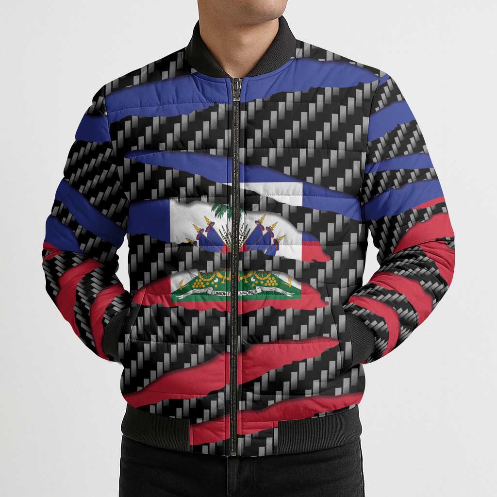 Haiti Beast Bomber Puffer Jacket Ripped Flag Graphic - Wonder Print Shop