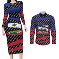 Haiti Beast Couples Matching Long Sleeve Bodycon Dress and Long Sleeve Button Shirt Ripped Flag Graphic - Wonder Print Shop