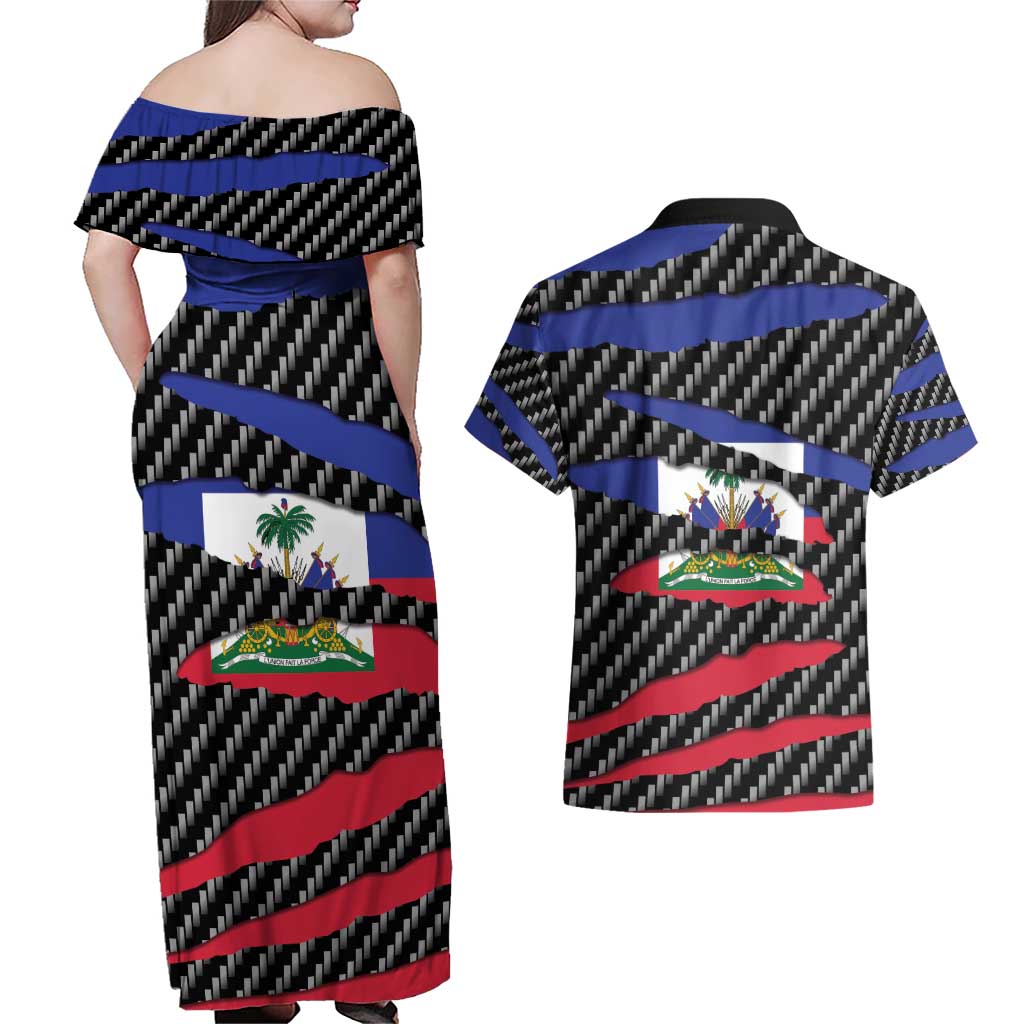 Haiti Beast Couples Matching Off Shoulder Maxi Dress and Hawaiian Shirt Ripped Flag Graphic - Wonder Print Shop