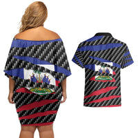 Haiti Beast Couples Matching Off Shoulder Short Dress and Hawaiian Shirt Ripped Flag Graphic - Wonder Print Shop