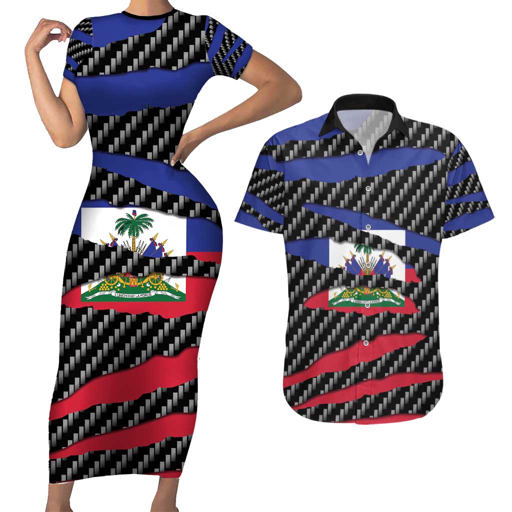 Haiti Beast Couples Matching Short Sleeve Bodycon Dress and Hawaiian Shirt Ripped Flag Graphic - Wonder Print Shop