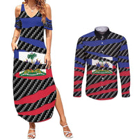 Haiti Beast Couples Matching Summer Maxi Dress and Long Sleeve Button Shirt Ripped Flag Graphic - Wonder Print Shop