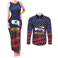 Haiti Beast Couples Matching Tank Maxi Dress and Long Sleeve Button Shirt Ripped Flag Graphic - Wonder Print Shop