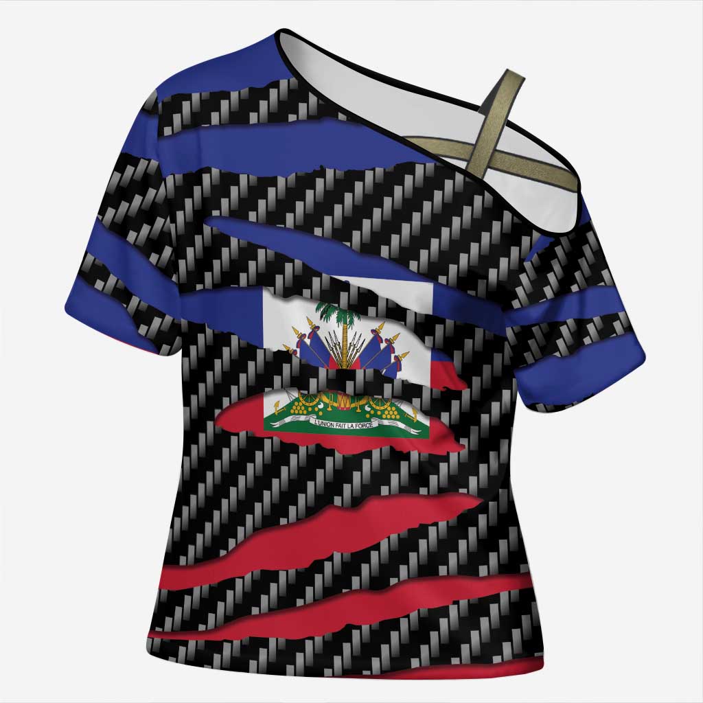 Haiti Beast Cross Shoulder Shirt Ripped Flag Graphic - Wonder Print Shop