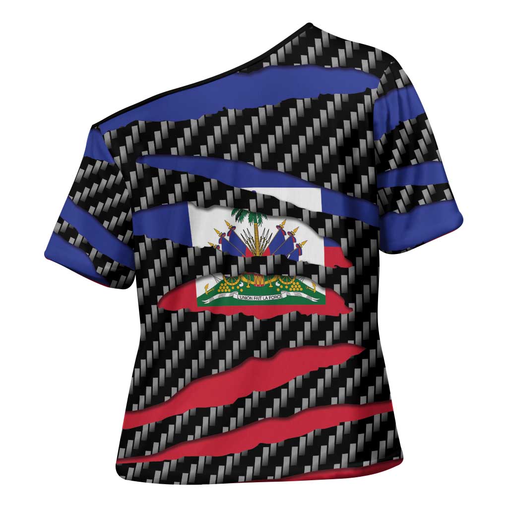 Haiti Beast Cross Shoulder Shirt Ripped Flag Graphic - Wonder Print Shop