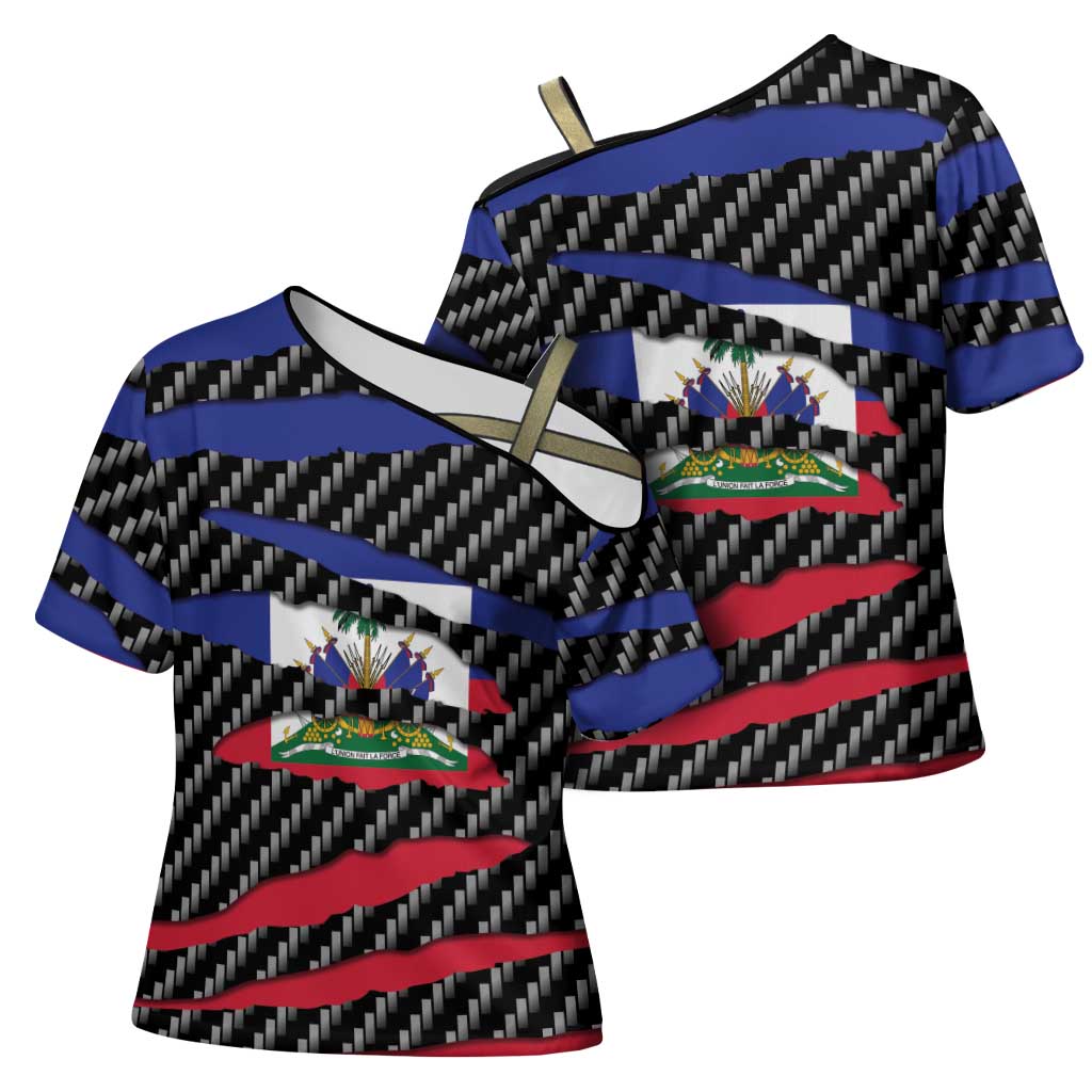 Haiti Beast Cross Shoulder Shirt Ripped Flag Graphic - Wonder Print Shop