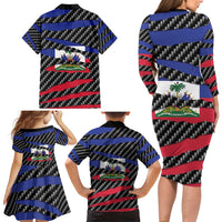 Haiti Beast Family Matching Long Sleeve Bodycon Dress and Hawaiian Shirt Ripped Flag Graphic - Wonder Print Shop