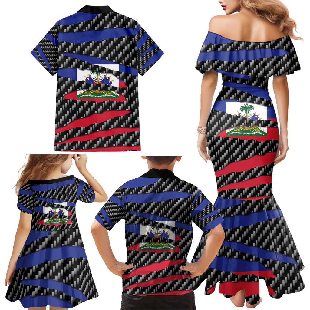 Haiti Beast Family Matching Mermaid Dress and Hawaiian Shirt Ripped Flag Graphic - Wonder Print Shop