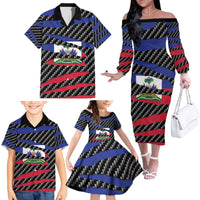 Haiti Beast Family Matching Off The Shoulder Long Sleeve Dress and Hawaiian Shirt Ripped Flag Graphic - Wonder Print Shop