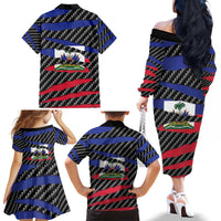 Haiti Beast Family Matching Off The Shoulder Long Sleeve Dress and Hawaiian Shirt Ripped Flag Graphic - Wonder Print Shop