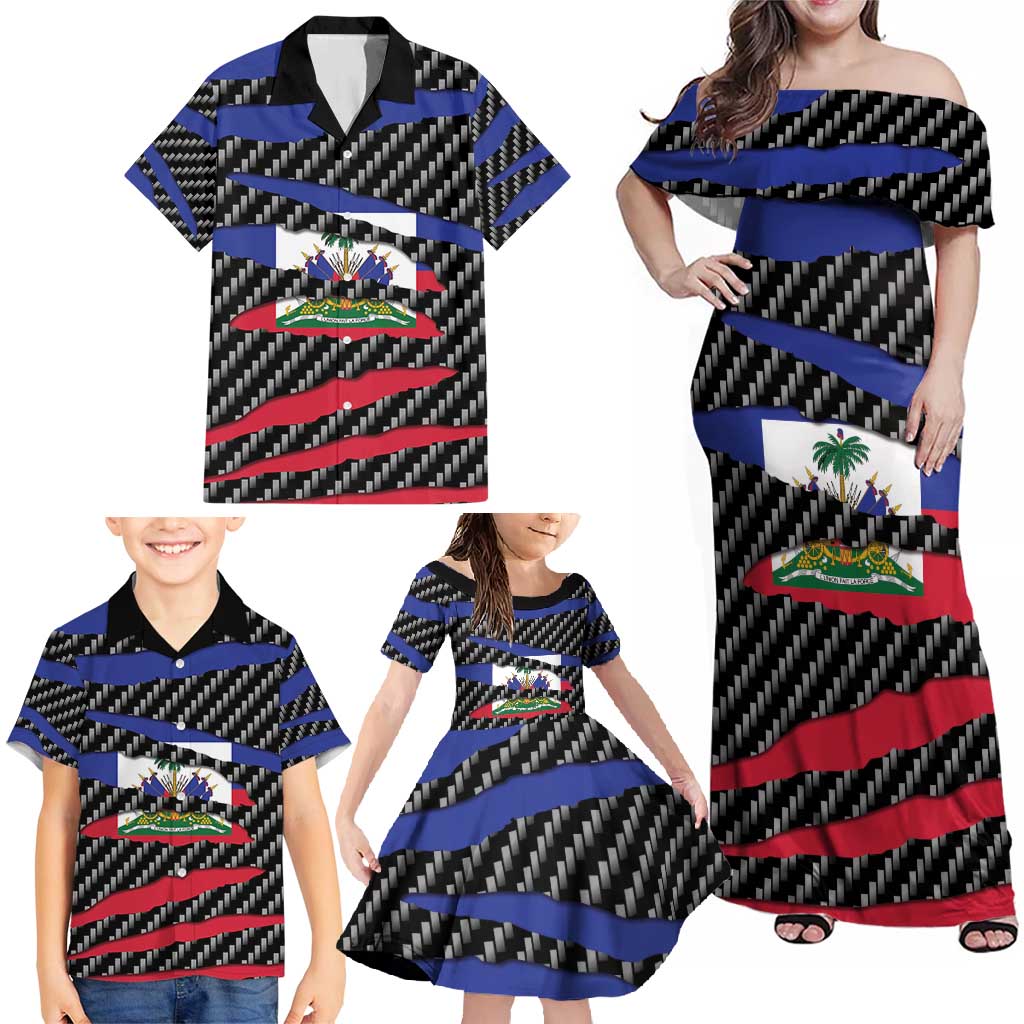 Haiti Beast Family Matching Off Shoulder Maxi Dress and Hawaiian Shirt Ripped Flag Graphic - Wonder Print Shop