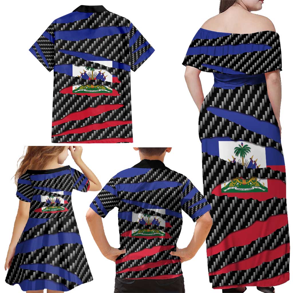 Haiti Beast Family Matching Off Shoulder Maxi Dress and Hawaiian Shirt Ripped Flag Graphic - Wonder Print Shop