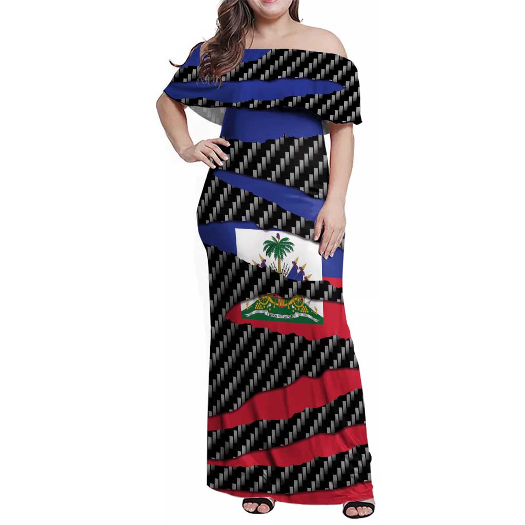 Haiti Beast Family Matching Off Shoulder Maxi Dress and Hawaiian Shirt Ripped Flag Graphic - Wonder Print Shop