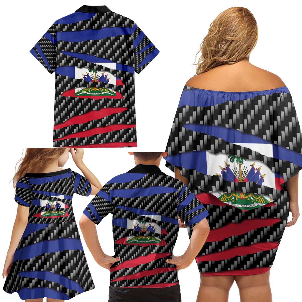 Haiti Beast Family Matching Off Shoulder Short Dress and Hawaiian Shirt Ripped Flag Graphic - Wonder Print Shop