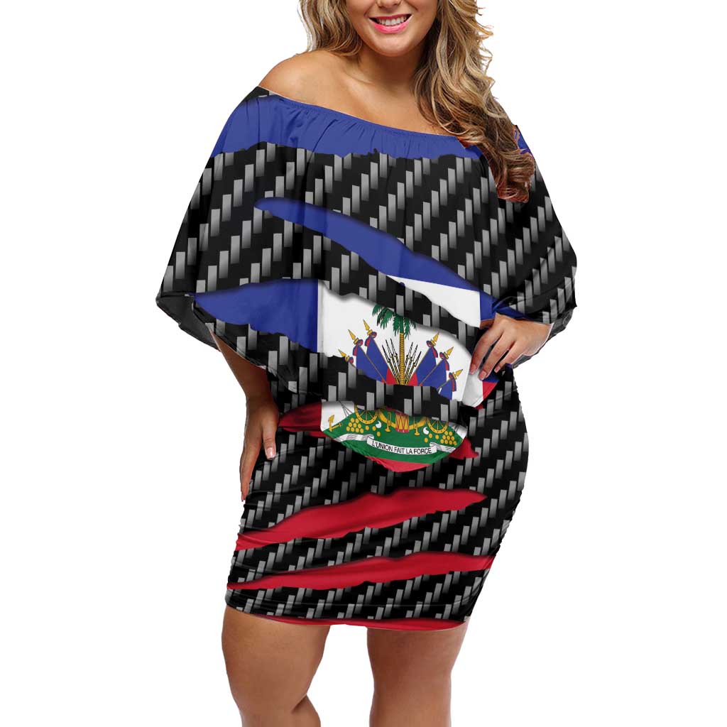 Haiti Beast Family Matching Off Shoulder Short Dress and Hawaiian Shirt Ripped Flag Graphic - Wonder Print Shop