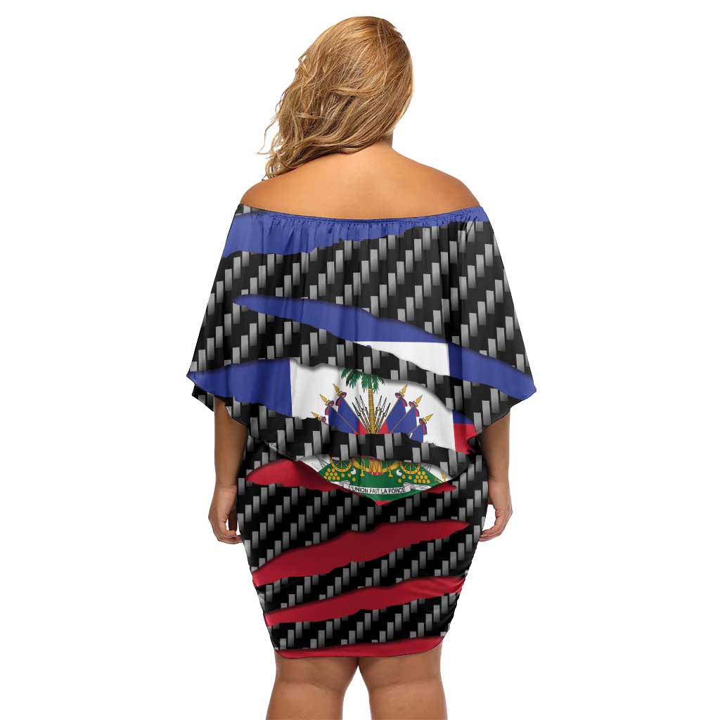 Haiti Beast Family Matching Off Shoulder Short Dress and Hawaiian Shirt Ripped Flag Graphic - Wonder Print Shop