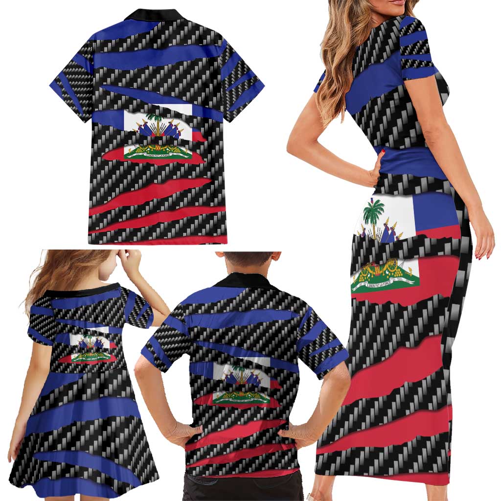 Haiti Beast Family Matching Short Sleeve Bodycon Dress and Hawaiian Shirt Ripped Flag Graphic - Wonder Print Shop