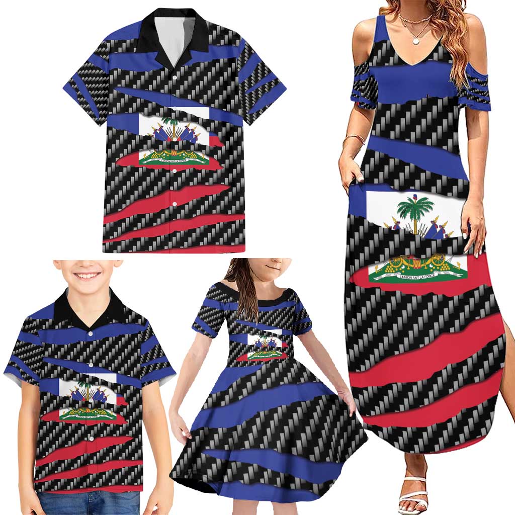 Haiti Beast Family Matching Summer Maxi Dress and Hawaiian Shirt Ripped Flag Graphic - Wonder Print Shop