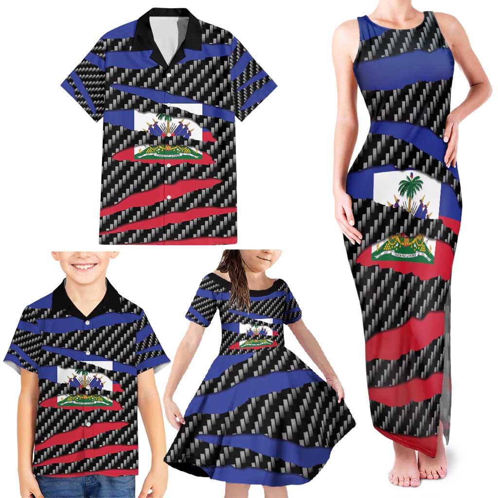 Haiti Beast Family Matching Tank Maxi Dress and Hawaiian Shirt Ripped Flag Graphic - Wonder Print Shop