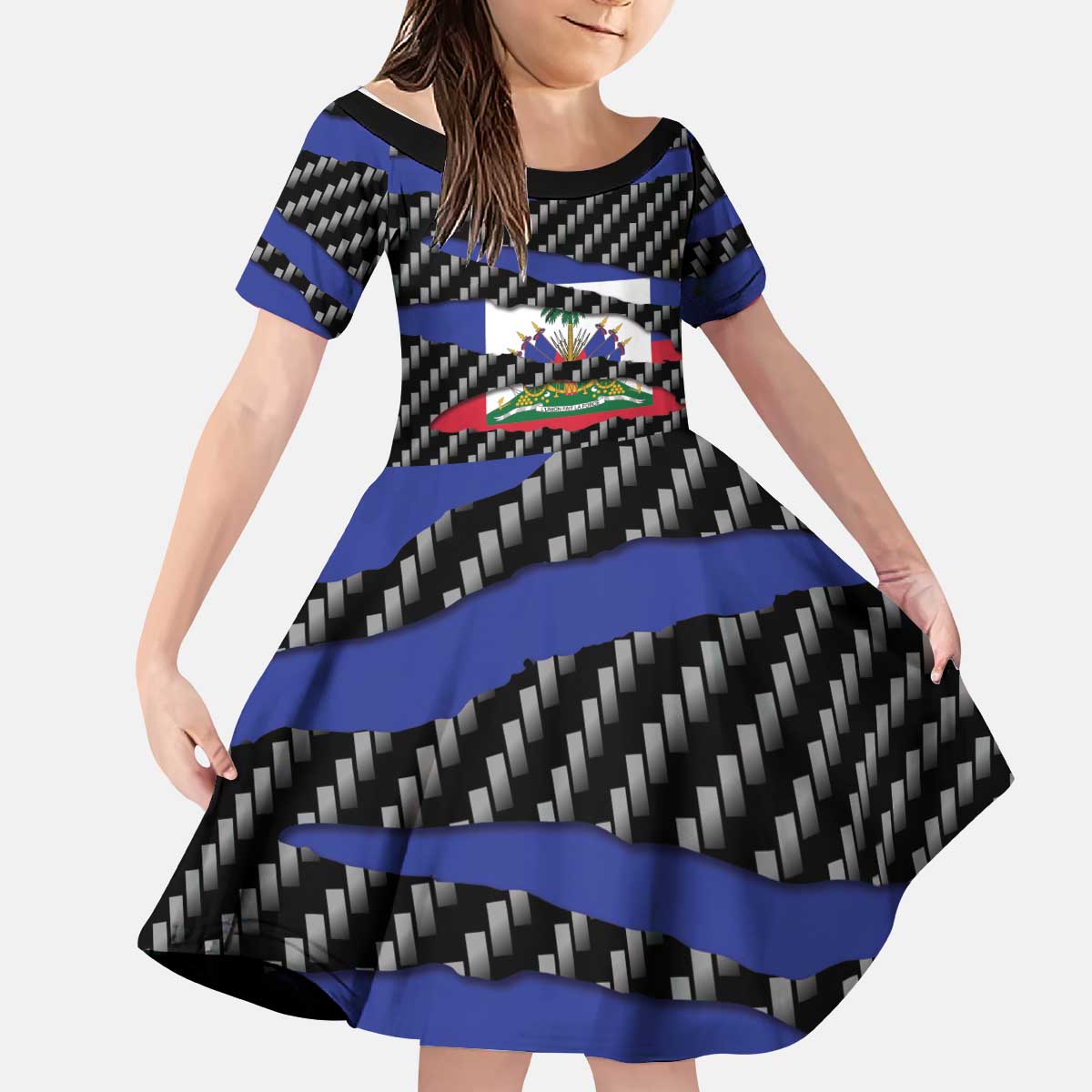 Haiti Beast Kid Short Sleeve Dress Ripped Flag Graphic - Wonder Print Shop