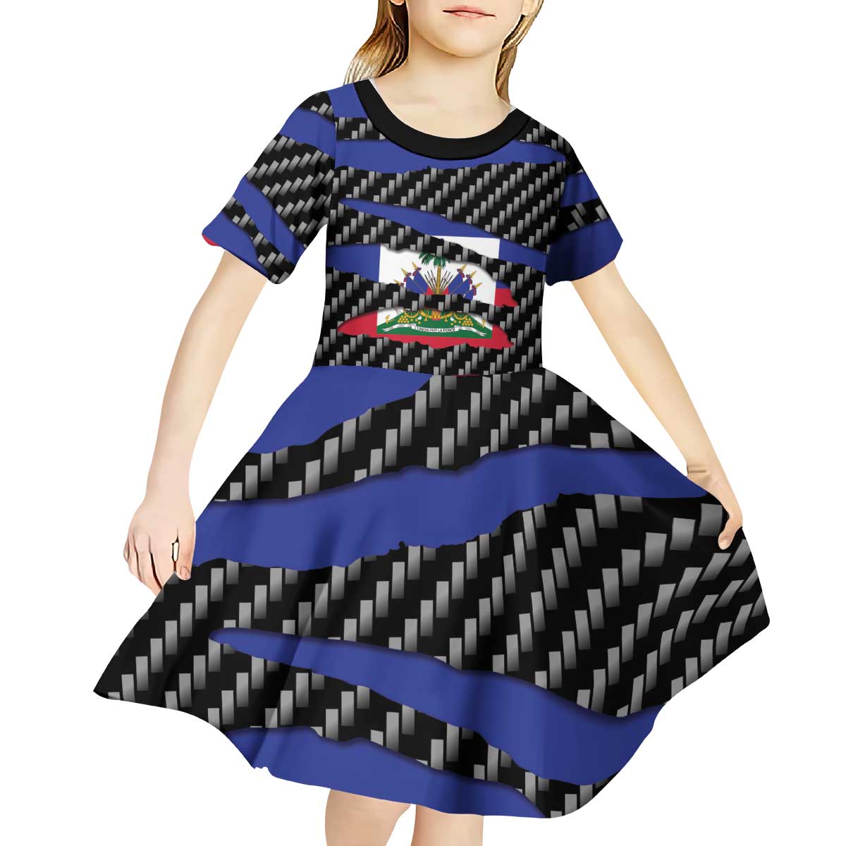 Haiti Beast Kid Short Sleeve Dress Ripped Flag Graphic - Wonder Print Shop