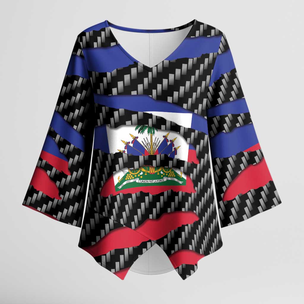 Haiti Beast Kimono Sleeve Blouse Ripped Flag Graphic - Wonder Print Shop