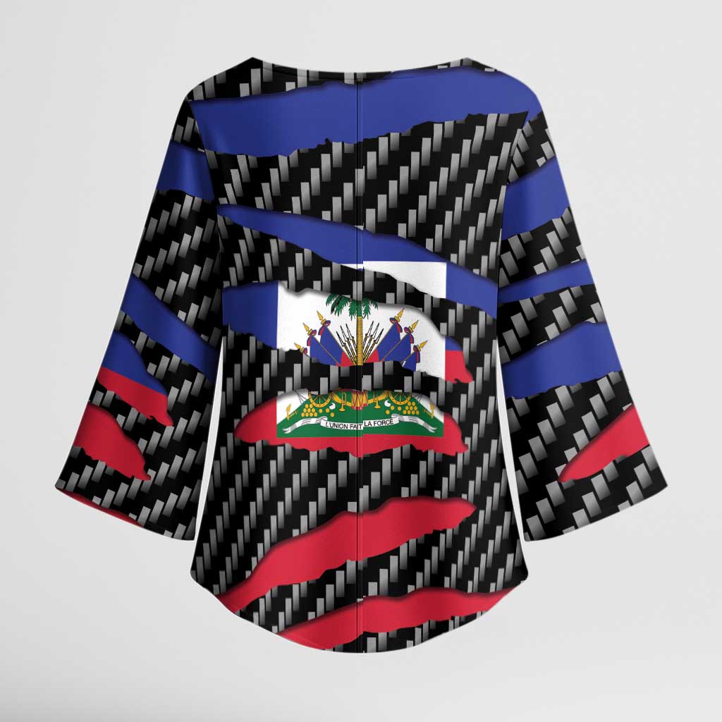 Haiti Beast Kimono Sleeve Blouse Ripped Flag Graphic - Wonder Print Shop
