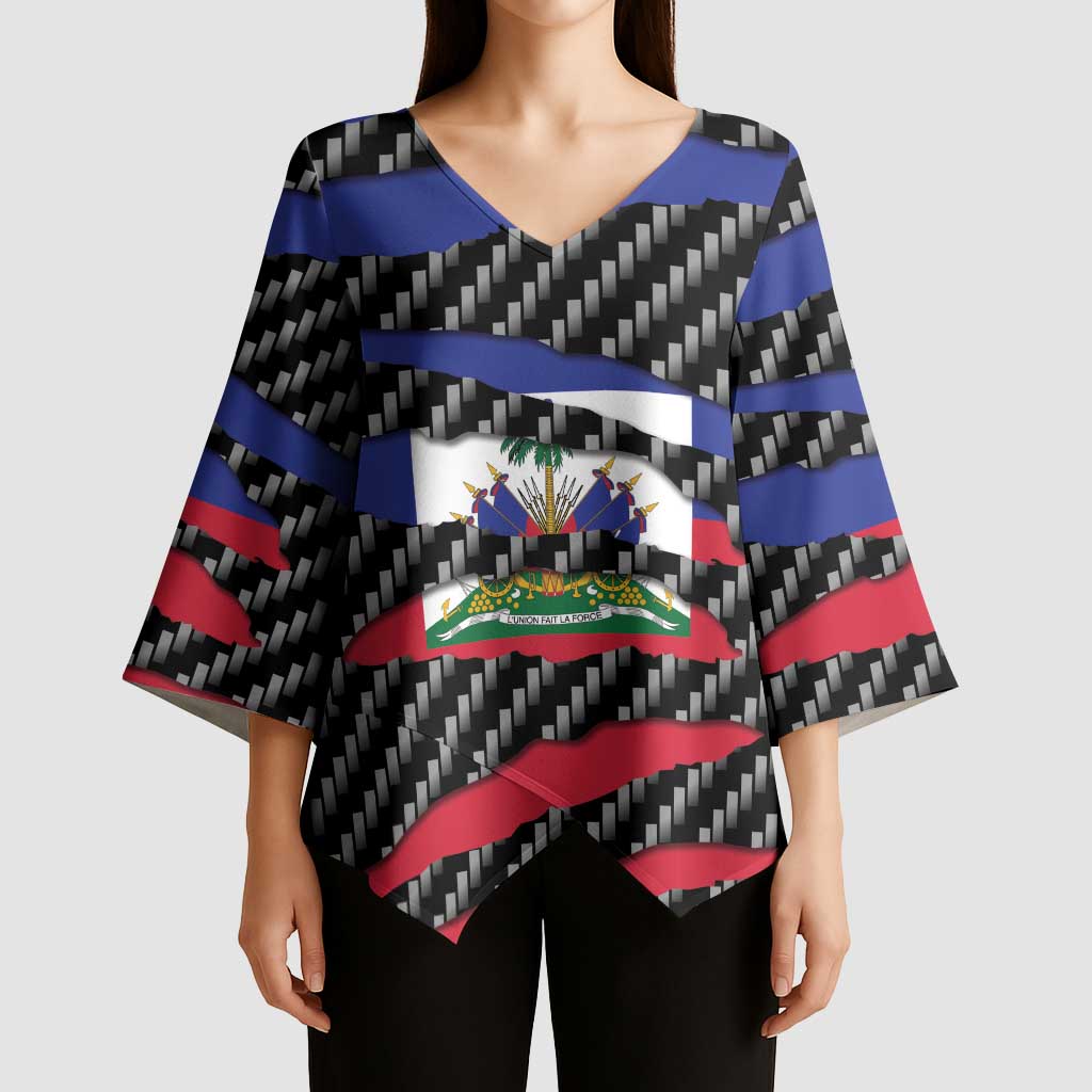 Haiti Beast Kimono Sleeve Blouse Ripped Flag Graphic - Wonder Print Shop
