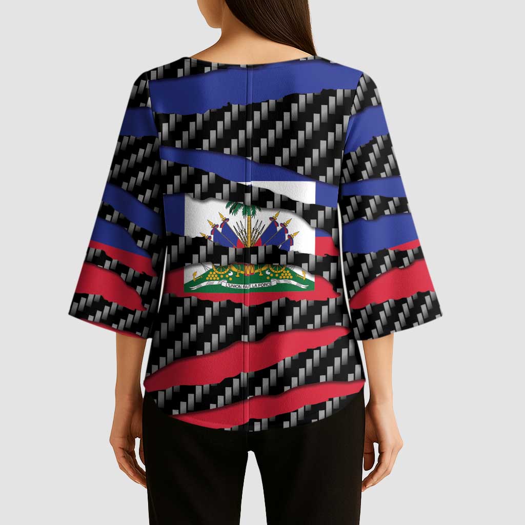 Haiti Beast Kimono Sleeve Blouse Ripped Flag Graphic - Wonder Print Shop