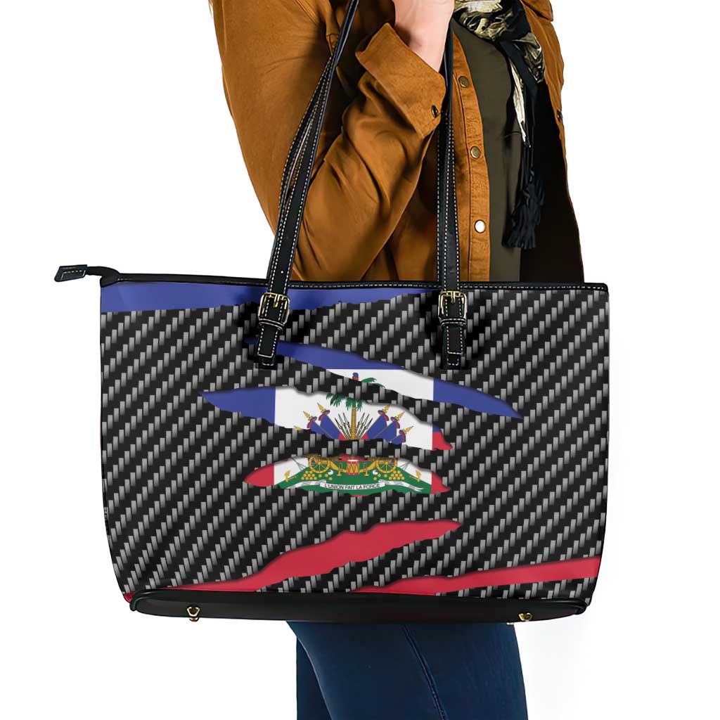 Haiti Beast Leather Tote Bag Ripped Flag Graphic - Wonder Print Shop