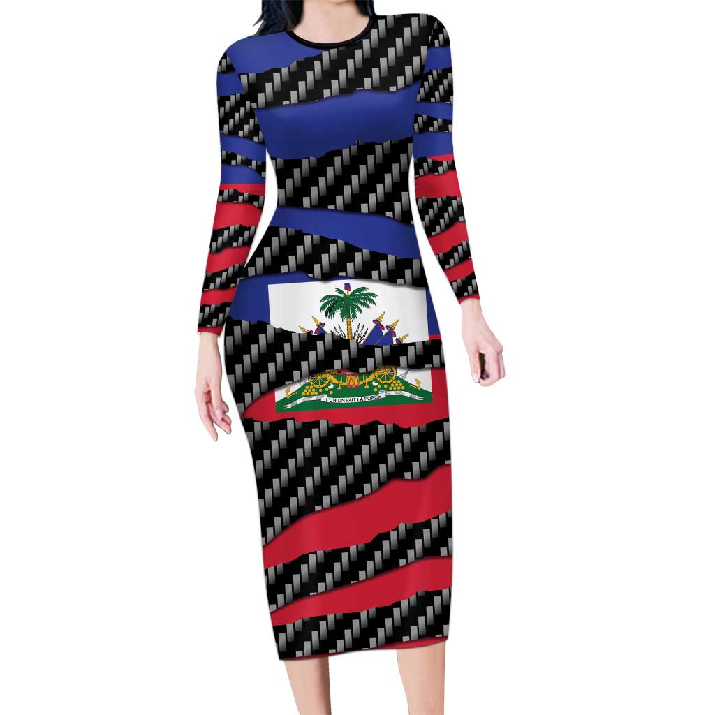Haiti Beast Long Sleeve Bodycon Dress Ripped Flag Graphic - Wonder Print Shop