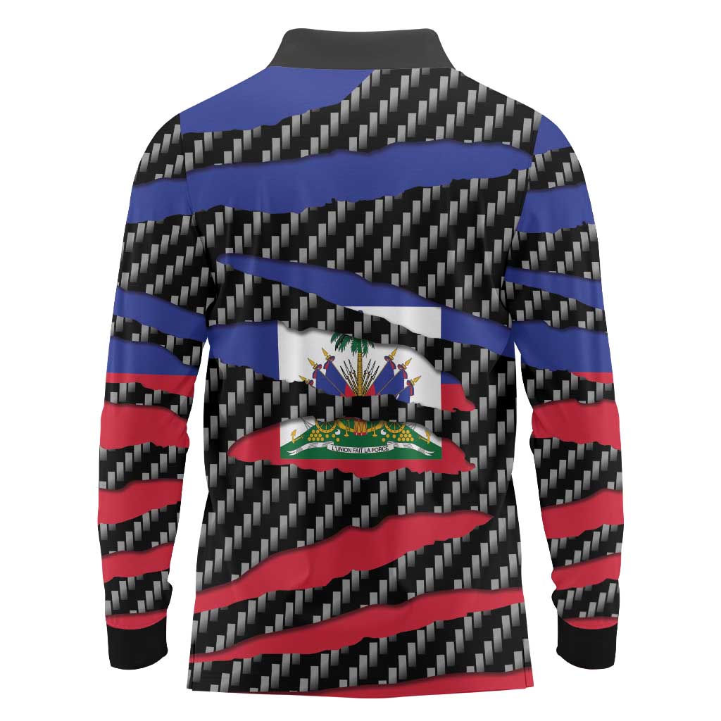 Haiti Beast Long Sleeve Polo Shirt Ripped Flag Graphic - Wonder Print Shop