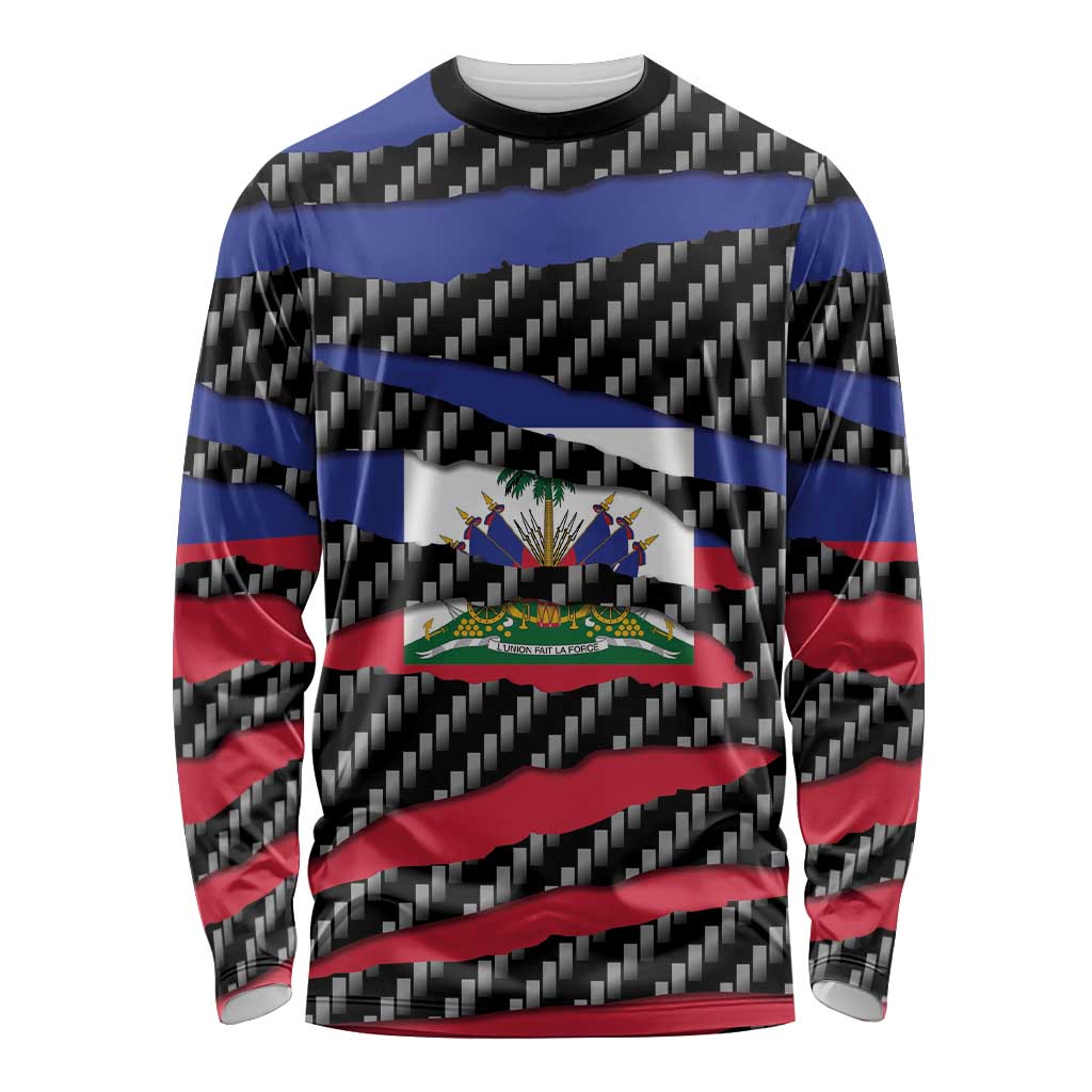 Haiti Beast Long Sleeve Shirt Ripped Flag Graphic - Wonder Print Shop