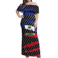 Haiti Beast Off Shoulder Maxi Dress Ripped Flag Graphic - Wonder Print Shop