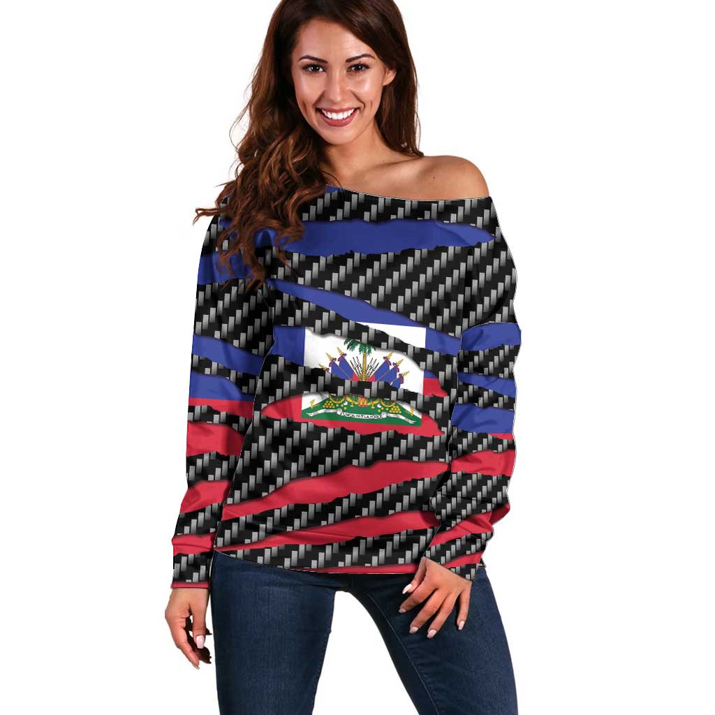 Haiti Beast Off Shoulder Sweater Ripped Flag Graphic - Wonder Print Shop