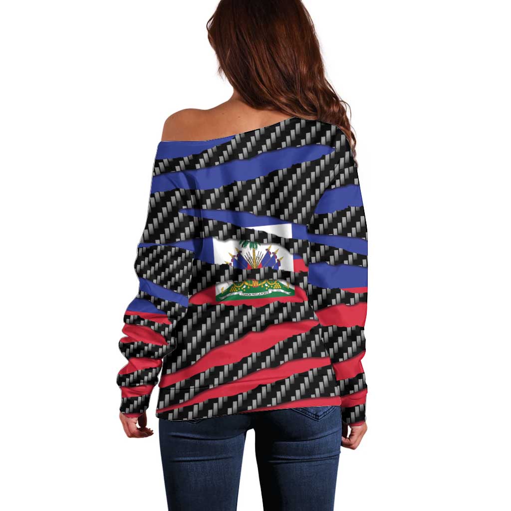 Haiti Beast Off Shoulder Sweater Ripped Flag Graphic - Wonder Print Shop