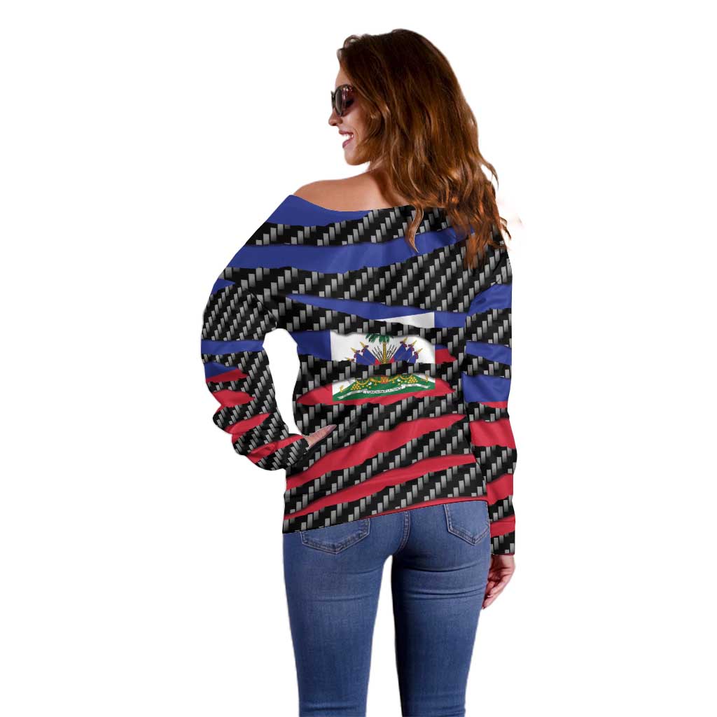 Haiti Beast Off Shoulder Sweater Ripped Flag Graphic - Wonder Print Shop