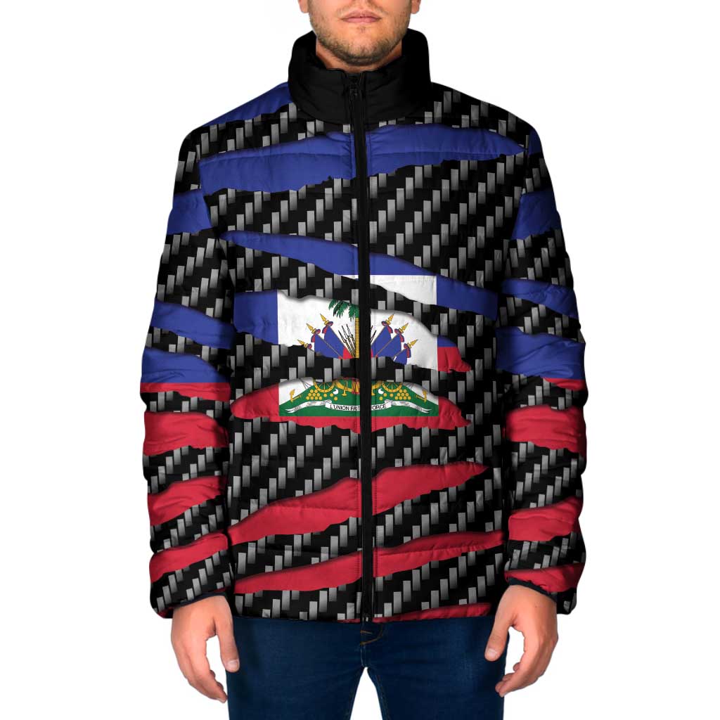 Haiti Beast Padded Jacket Ripped Flag Graphic - Wonder Print Shop