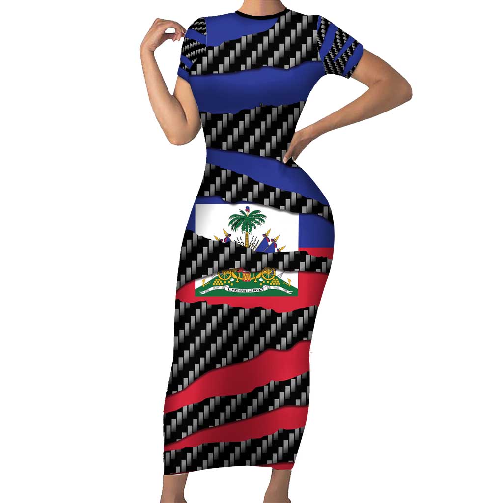 Haiti Beast Short Sleeve Bodycon Dress Ripped Flag Graphic - Wonder Print Shop