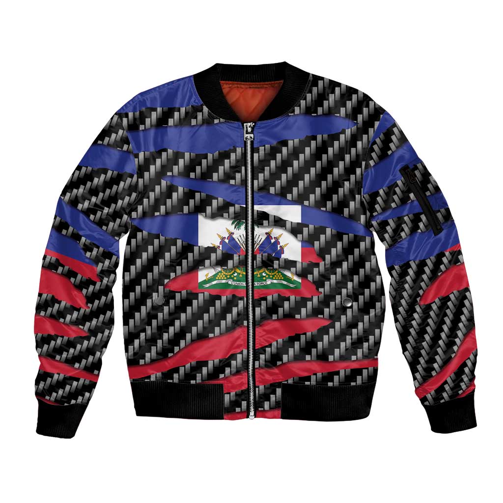 Haiti Beast Sleeve Zip Bomber Jacket Ripped Flag Graphic - Wonder Print Shop