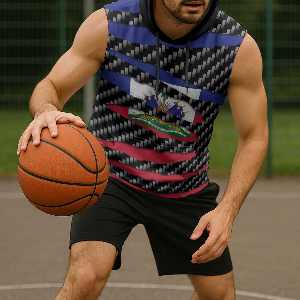Haiti Beast Sleeveless Hoodie Ripped Flag Graphic - Wonder Print Shop