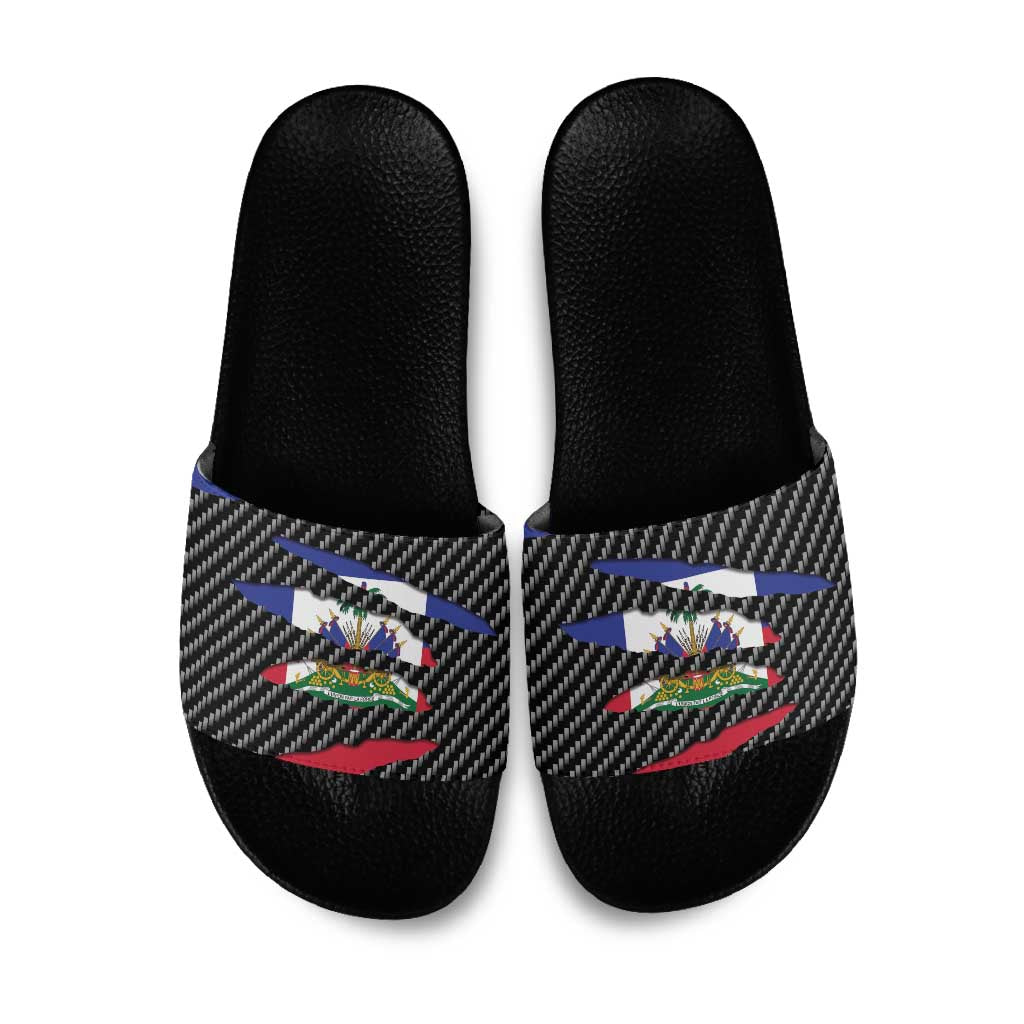 Haiti Beast Slide Sandals Ripped Flag Graphic - Wonder Print Shop