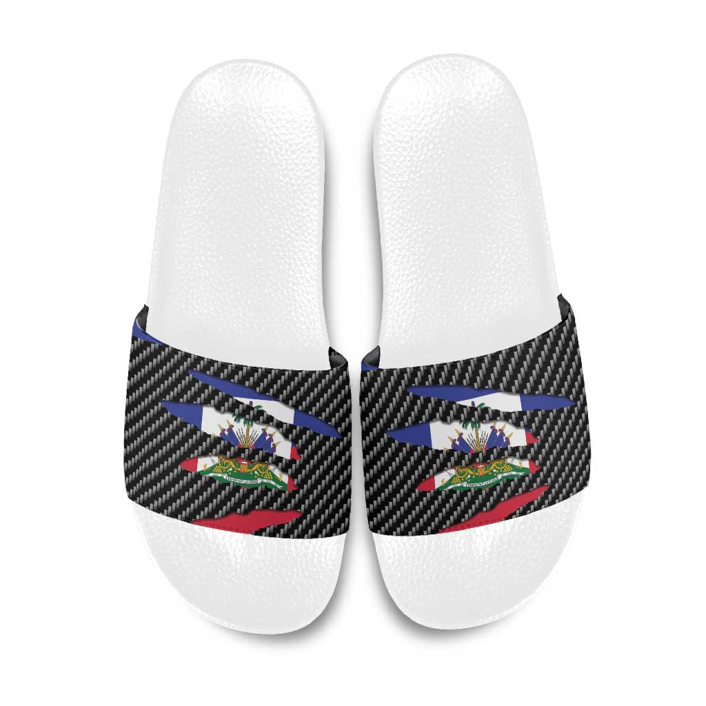 Haiti Beast Slide Sandals Ripped Flag Graphic - Wonder Print Shop