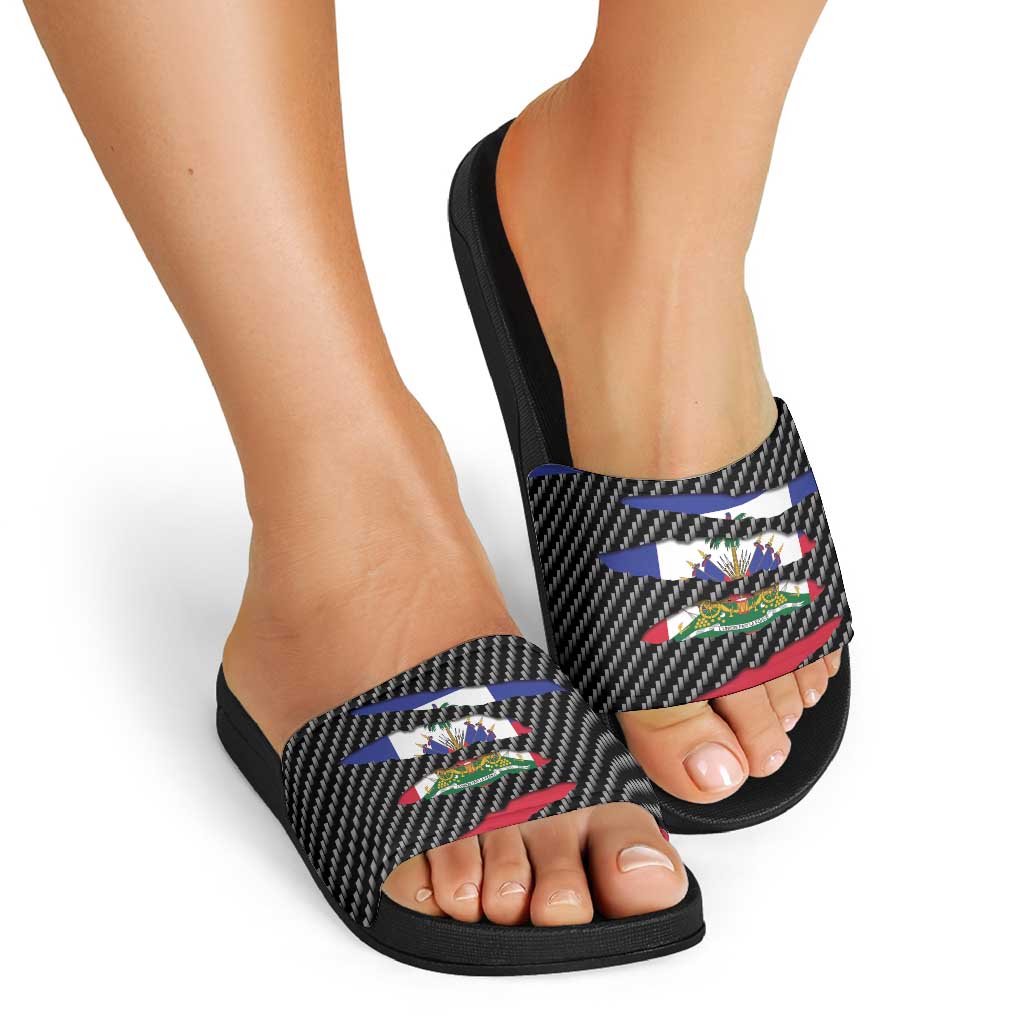 Haiti Beast Slide Sandals Ripped Flag Graphic - Wonder Print Shop