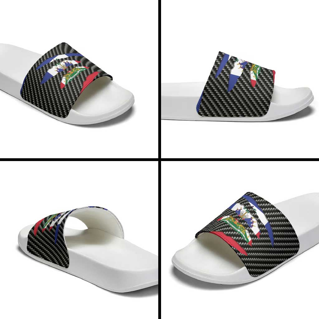 Haiti Beast Slide Sandals Ripped Flag Graphic - Wonder Print Shop