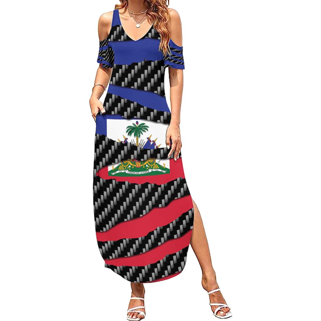 Haiti Beast Summer Maxi Dress Ripped Flag Graphic - Wonder Print Shop