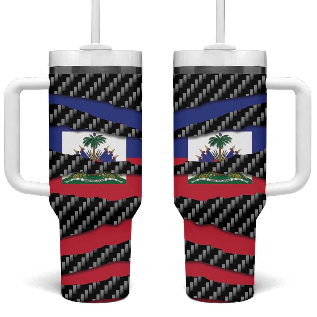 Haiti Beast Tumbler With Handle Ripped Flag Graphic - Wonder Print Shop