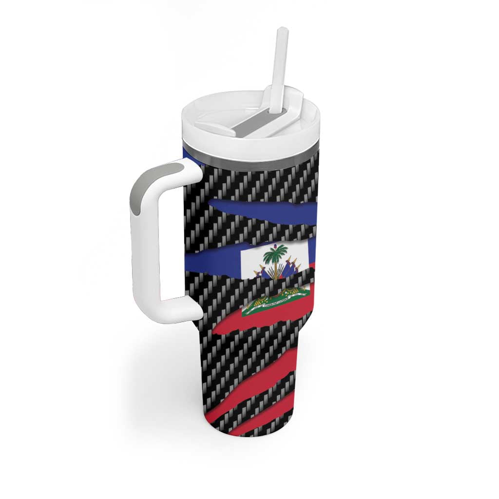 Haiti Beast Tumbler With Handle Ripped Flag Graphic - Wonder Print Shop